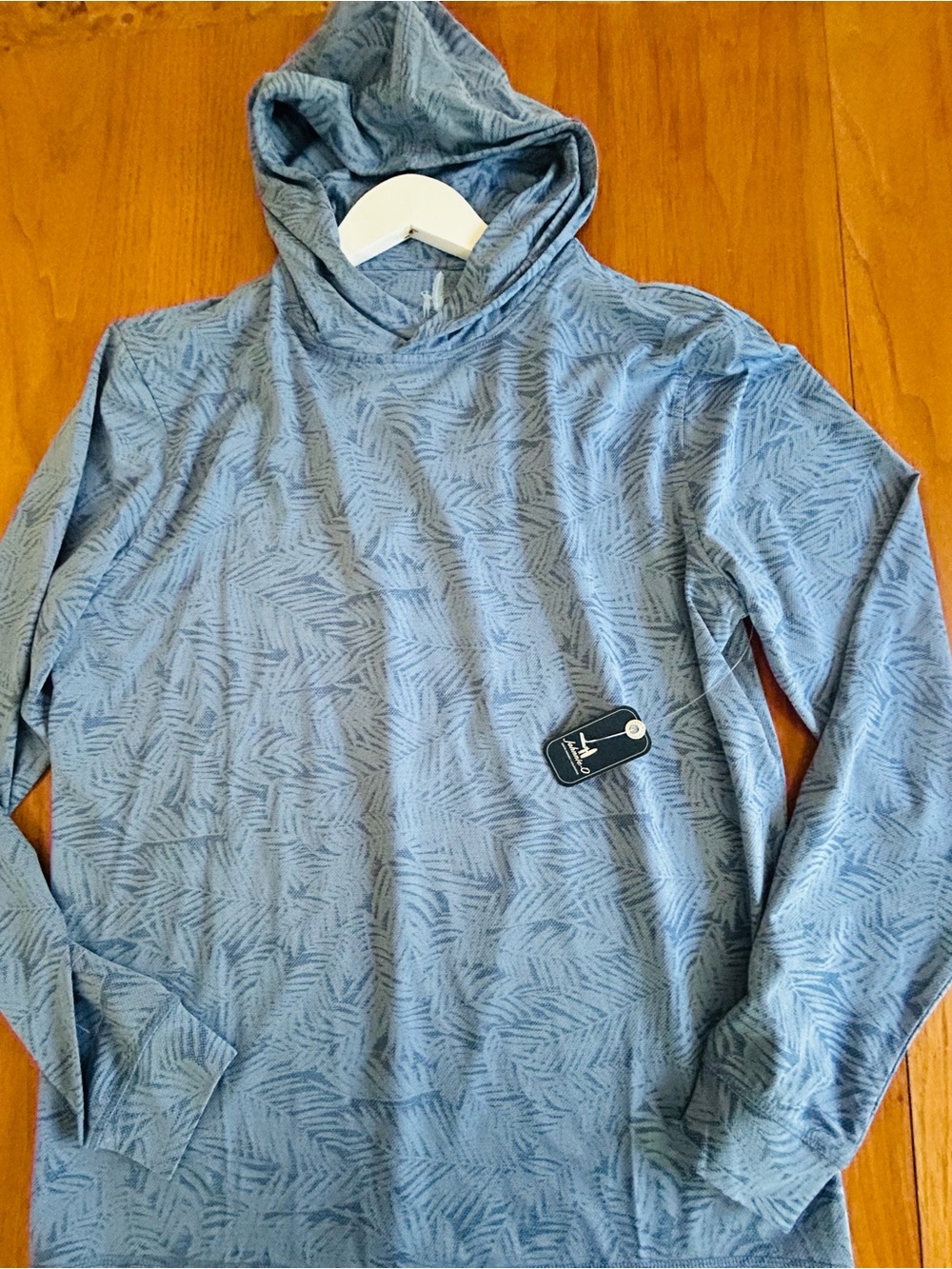 johnnie-O Light Blue Hooded Pullover with Leaf-Print Texture